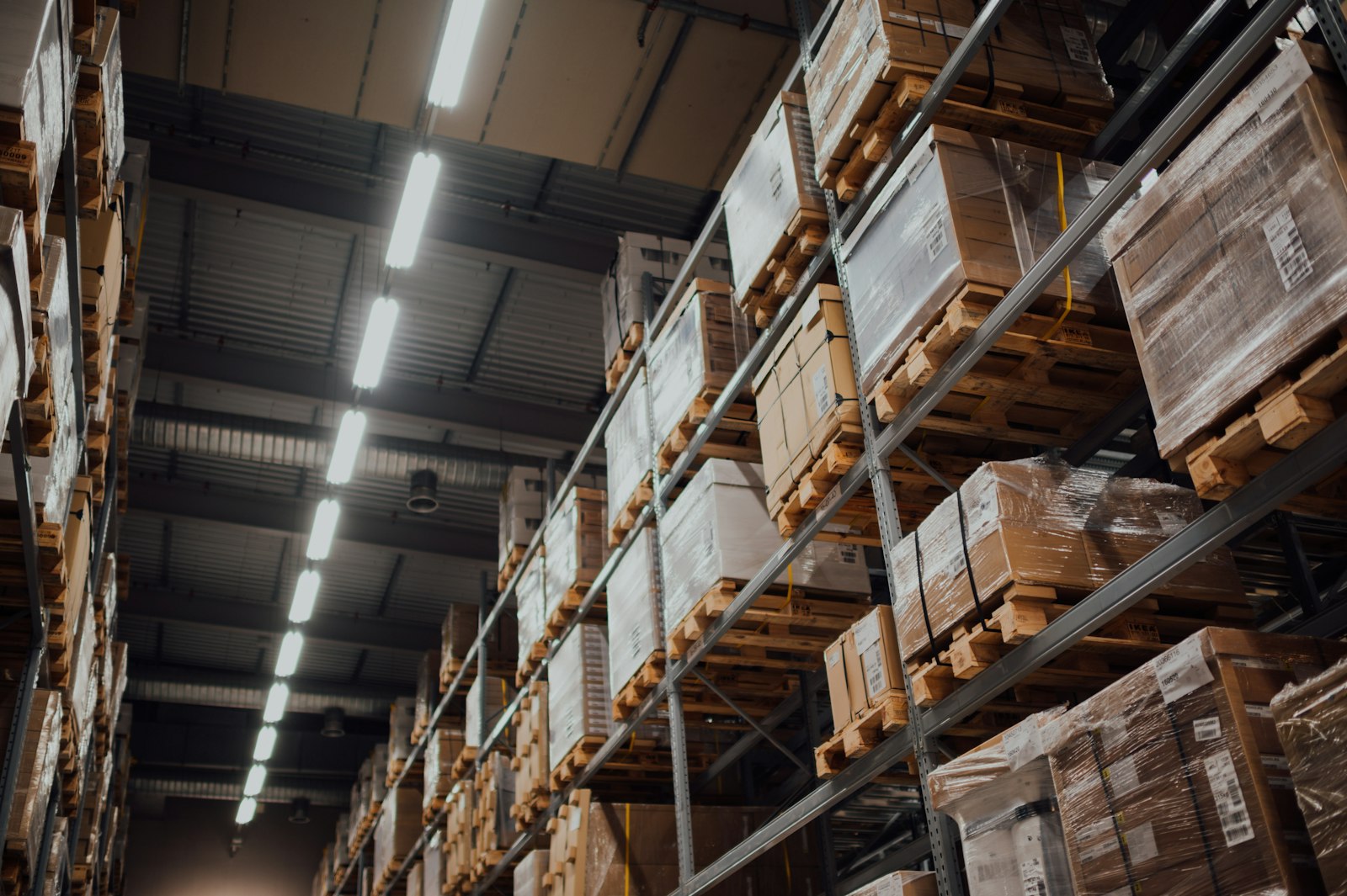 Palletized freight stored in a warehouse